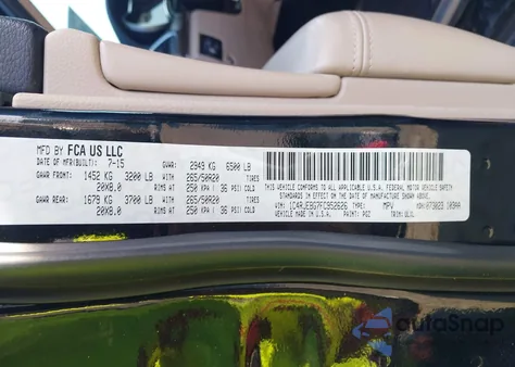 2015 Jeep Grand Cherokee Limited z USA, uszkodzony, nr VIN 1C4RJEBG7FC952626